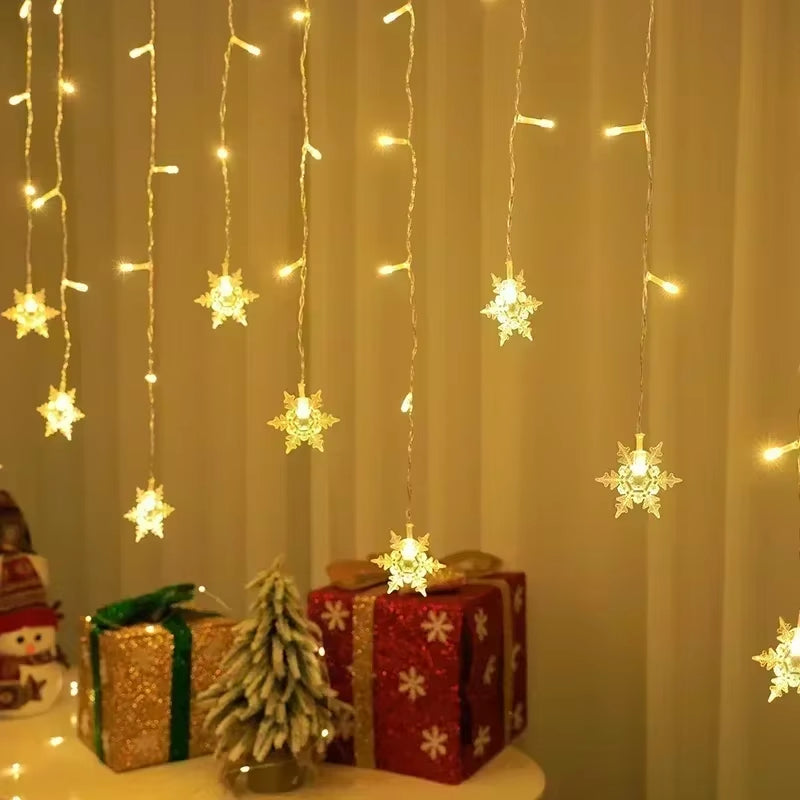 Enchanting 3M LED Snowflake Curtain Lights - Perfect for Christmas & New Year Outdoor Decor!