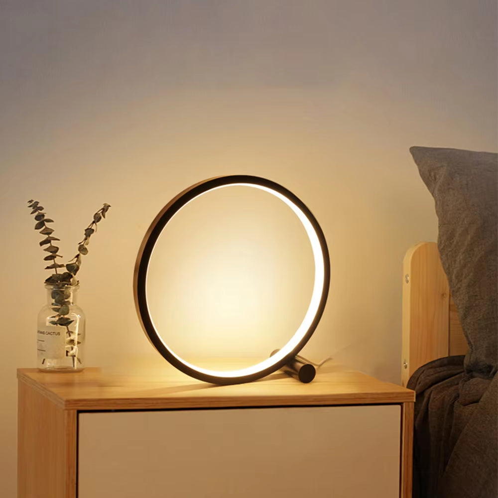 Stylish 25CM LED Table Lamp - Dimmable Circular Night Light for Bedroom & Living Room Decor in Black/White